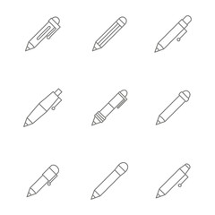Set of monochrome icons with pen and pencil for your design