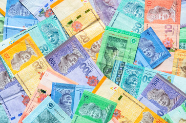 Malaysian ringgit banknotes background. Financial concept.