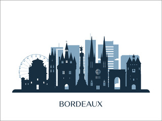 Bordeaux skyline, monochrome silhouette. Vector illustration. - obrazy, fototapety, plakaty