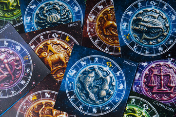 astrology background with zodiac signs cards 