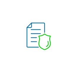Security shield on document concept of insurance policy paper, Vector Line Icon