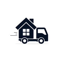 Truck with house icon, Vector isolated simple symbol