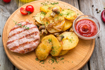 Grilled chicken cutlets, roasted sweet potato and brussel sprout