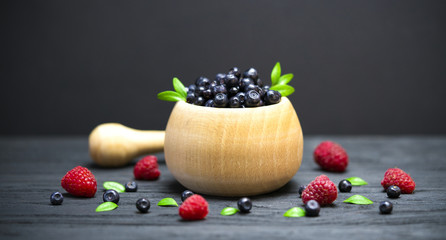 .blueberries on a black background