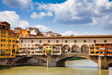 Fototapeta premium Ponte Vecchio Old Bridge on Arno River and Vasari Corridor Florence Tuscany Italy