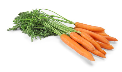 Ripe carrots on white background. Healthy diet