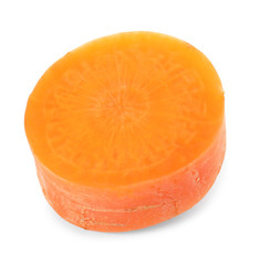 Slice of ripe carrot on white background