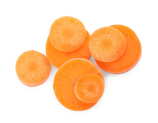 Ripe sliced carrot on white background