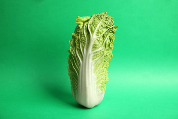 Fresh ripe cabbage on color background