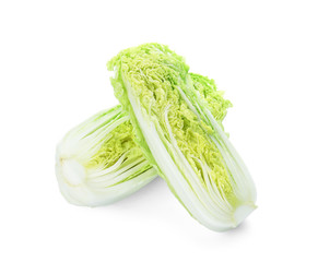 Fresh sliced cabbage on white background