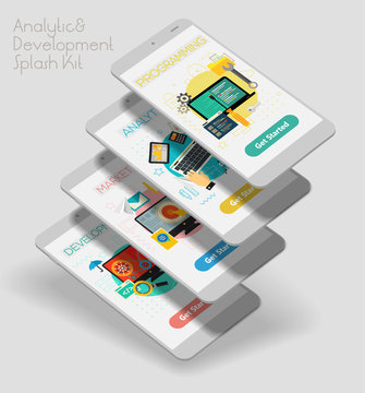 Flat design responsive UI mobile app with 3d mockups