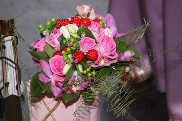 Good gift with a bouquet of flowers