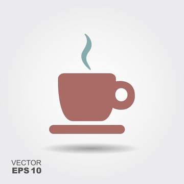 Coffee cup with steam, vector flat icon