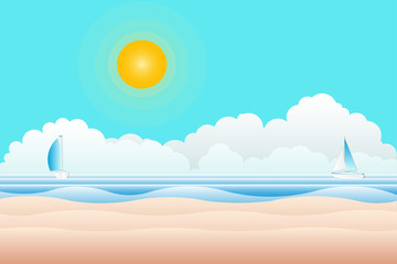 Fototapeta na wymiar The beach and Sailboat on the sea view - Illustration