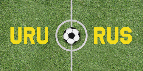 Uruguay vs Russia international soccer game pairing on football field
