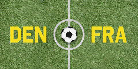 Denmark vs France international soccer game pairing on football field