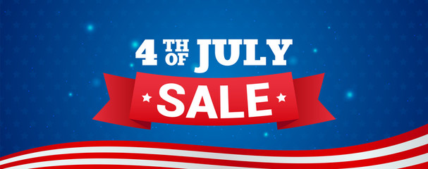 4th of July Sale Banner Vector illustration. Text on blue star pattern background.