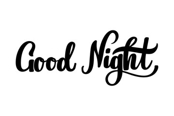 Good night hand lettering for poster, banner, logo, icon, promo. Sleep expert or children book or kid club pajama party.