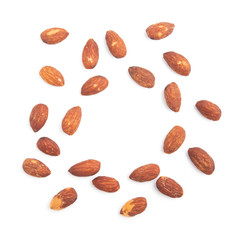Almonds on white background