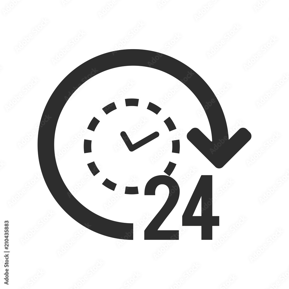 Poster 24/7 icon. 24 hours open symbol. clock with arrow sign.