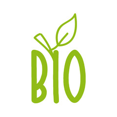Bio food with leaf icon modern brush calligraphy.