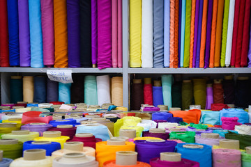 colorful fabric textile rolls shop tailor