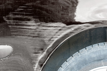 Black scratched car with damaged paint in crash accident on the street or collision on parking lot in the city © Srdjan