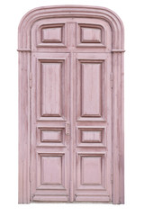 The antique door is shabby time, the color of a tea rose. Isolated on white background.