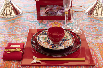 漆器の正月テーブルコーディネート