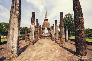 Temple ruin with Buddha Image at Sukhothai Historical Park, Thailand