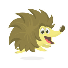 Funny cartoon hedgehog mascot. Isolated on white background. Vector illustration. Design for print, sticker or children book illustration