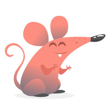 Happy cartoon pink mouse talking. Vector illustration isolated