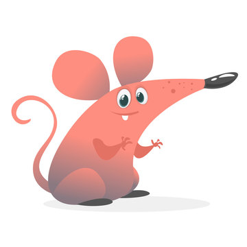Funny cartoon pink mouse. Vector illustration isolated