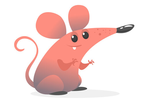 Funny cartoon pink mouse. Vector illustration isolated. Design for sticker, print or children book illustration