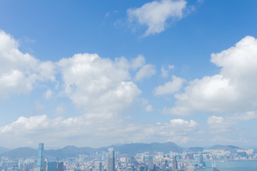 Highrise modern buildings with blue sky in the city at Victoria's Peak, Hong Kong