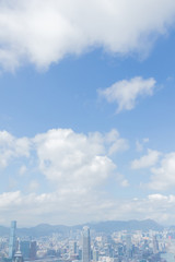 Highrise modern buildings with blue sky in the city at Victoria's Peak, Hong Kong