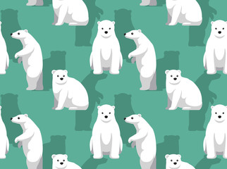 Naklejka premium Polar Bear Standing Cute Cartoon Background Seamless Wallpaper