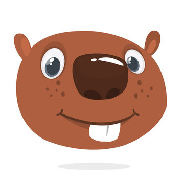 Cute cartoon beaver head icon smiling. Vector illustration. 