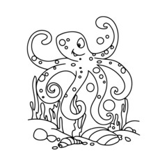 Octopus cartoon illustration isolated on white background for children color book