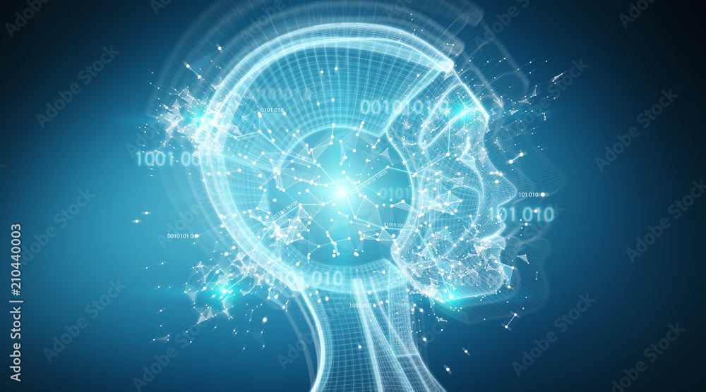 Fototapete digital artificial intelligence cyborg interface 3d rendering