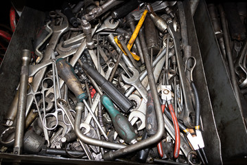 Fototapeta premium tools for car repair lie in an iron box