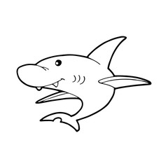 Shark cartoon illustration isolated on white background for children color book