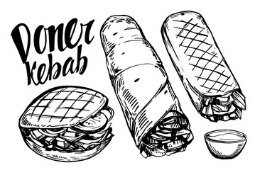 Doner kebab. Hand drawn sketch converted to vector