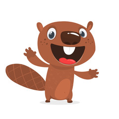 Excited cartoon beaver laughing. Brown beaver character. Vector illustration clip art
