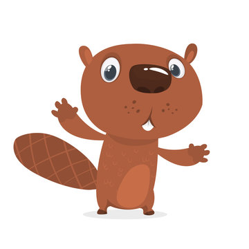 Surprised cartoon beaver. Brown beaver character. Vector illustration clip art