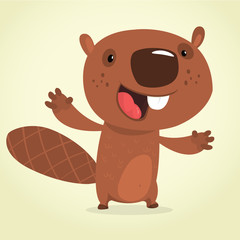 Cute cartoon beaver talking. Brown beaver character. Vector illustration clipart. Big set of forest animals