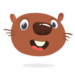 Cute cartoon beaver head icon laughing. Vector illustration. Beaver expressions set