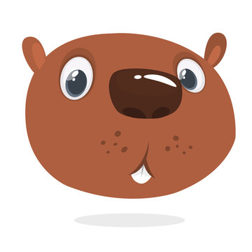 Cute cartoon beaver head icon laughing. Vector illustration. Beaver expressions set