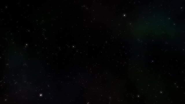 Slow flight through starfield with light glow and nebula