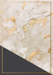 Abstract background with golden marble stone texture and gold frame. Vector illustration design.